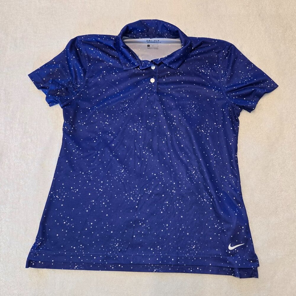 💜⛳Nike Women's Dot Print Short Sleeve Golf Polo, Medium Dri-Fit